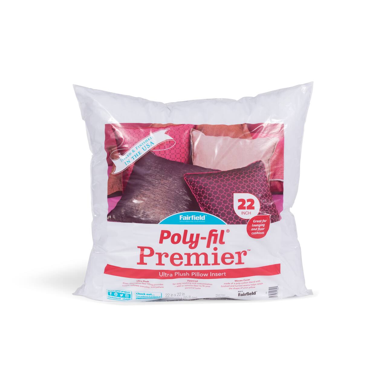 Poly-fil® Premier™ 4ct. Oversize Pillow Inserts, 22" x 22"